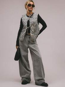 MUSERA Áo vest không tay có đệm, buộc dây phía trước, họa tiết chấm bi kiểu chó đốm, thích hợp cho mùa thu xuân hè và các dịp lễ. - màu đen - Xem 2