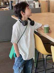 Dazy Kids Tween Boy 纯色圆领宽松短袖休闲 T 恤 - 白色 - 查看 2