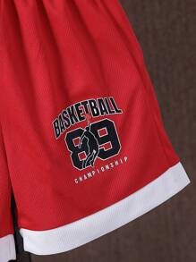 2 件套年轻男孩休闲无袖背心和短裤，简约时尚日常装 - 紅色 - 查看 5