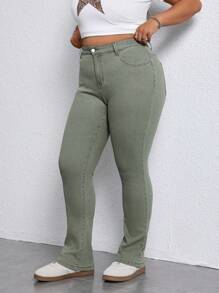 SHEIN EZwear Große Größen Jeans mit Knopfleiste und Tasche, einfaches Design, Lässig Alltagskleidung