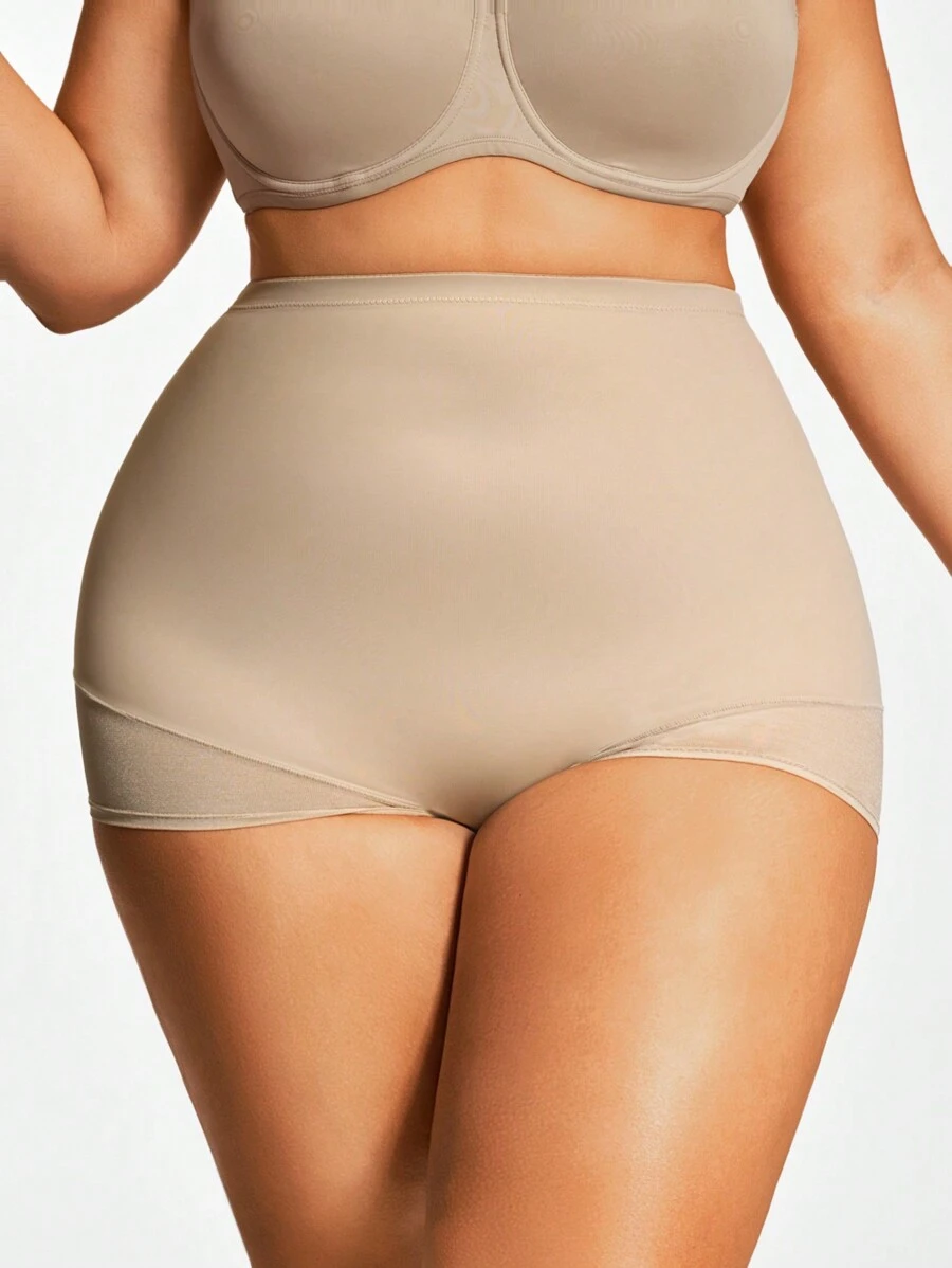 SHAPORA Plus Size Solid Color High Waist Seamless Shapewear Bottom - Khaki - View 1