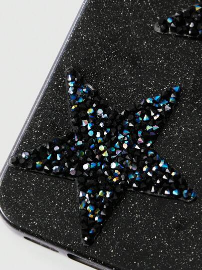Grunge Punk 1pc 3D Crystal Star Studded Bling Black Phone Case, Compatible With Apple IPhone 11, 12, 13, 14, 15 Pro Max