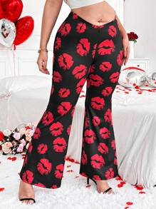 Flirla Plaid Casual Flare Pants, Minimalist & Fashionable For Everyday Wear,Valentine Fall Cloth For Women