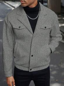 Manfinity Homme Men's Front Button Closure Long Sleeve Pocket Minimalist Jacket, Casual Daily Wear - Grey - View 3