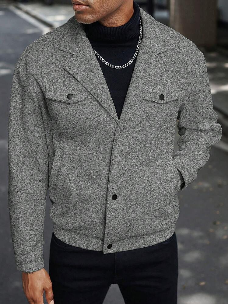 Manfinity Homme معطف بأزرار أمامية وجيب طويل الأكم...