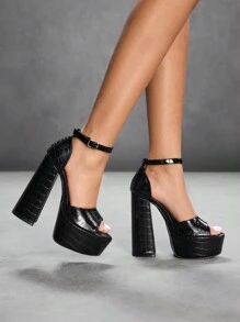 CUCCOO LuxiPop 女士性感高台黑色高跟凉鞋，适合万圣节、圣诞节、新年派对的夜间外出坏人风格装扮，厚底 - 黑色 - 查看 5