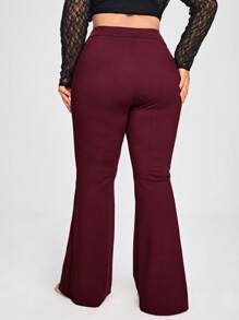 SHEIN PETITE CURVE Plus Size Solid Color Flared Pants, Casual Everyday Wear - Maroon - View 2