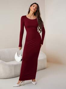 SHEIN Tall Black Knitted Women's Long Sleeve Dress