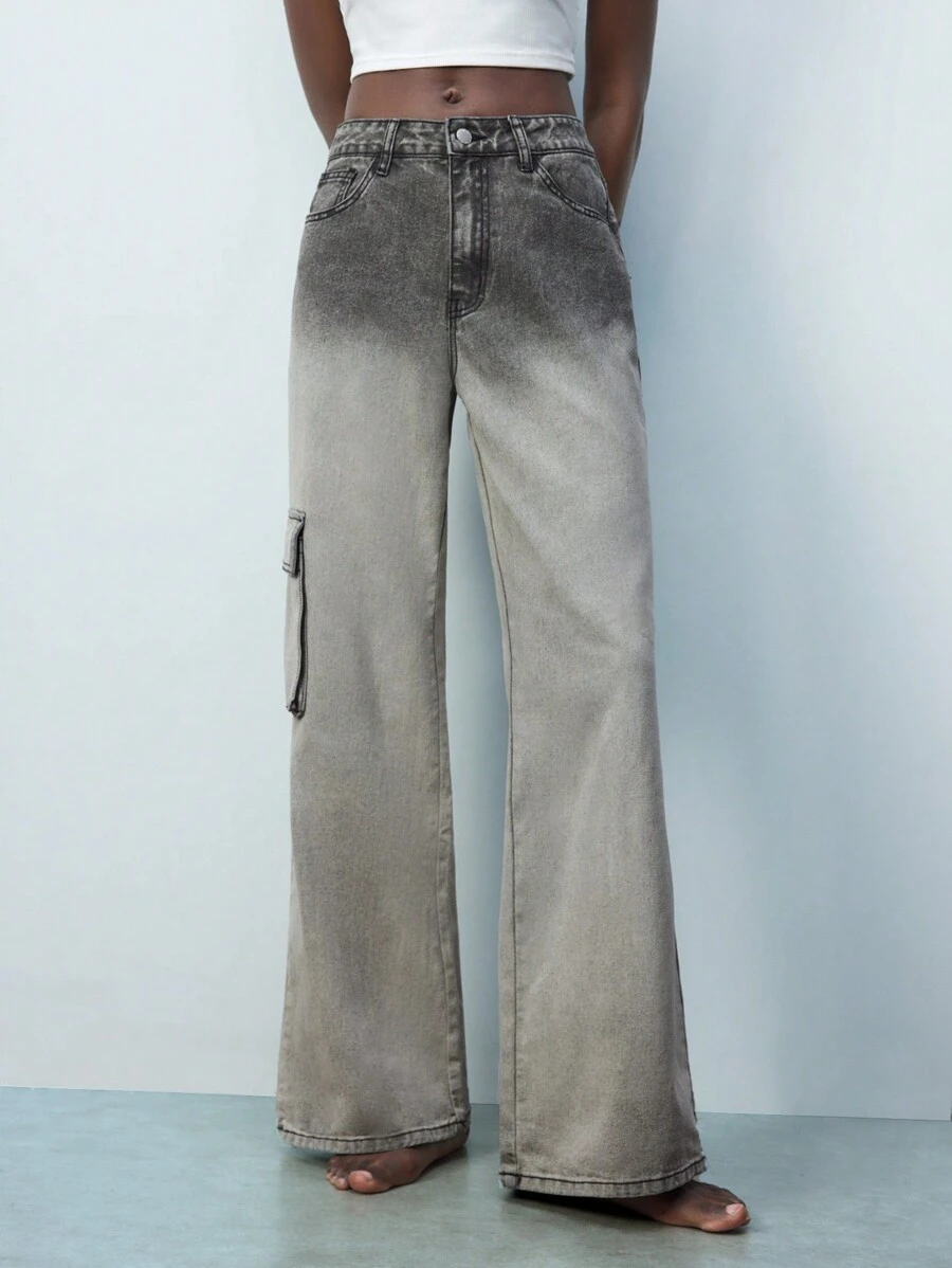 Maija 灰色渐变色水洗工装口袋中腰女式裤子 西部风女装 - 黃色 - 查看 1