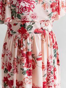 Dreamara Váy chữ A tay bèo in hoa hồng Boho cỡ lớn cho nữ, kỳ nghỉ, mùa thu/đông, ngày lễ tình nhân - Nhiều màu - Xem 7