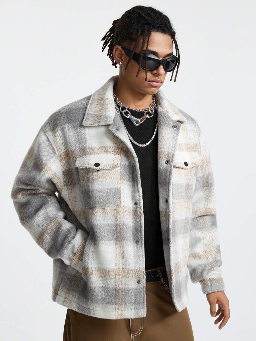 Manfinity VCAY 男士休闲格子衬衫外套，适合秋冬季穿搭，是送给朋友、丈夫、男友的绝佳礼物 - 彩色 - 查看 1