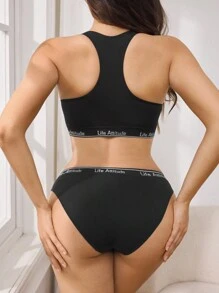 EasyFave Seamless Lettering Sports Style Women's Underwear Set