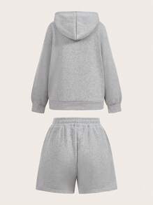 Jouncy Women 2pcs Set Casual Solid Color Hoodie And Shorts, Autumn