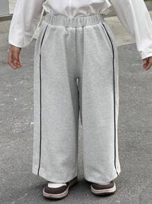 DAZY Young Boy Simple Line Splicing Casual Sweatpants, Daily Relaxed Wear - Grey - View 4