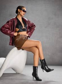 CUCCOO SZL Pointed-Toe Slim High Heel Zipper Closure Mid-Calf Boots For Women Valentine's Day - Black - View 2