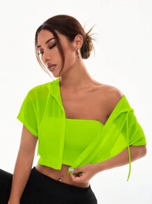 Core Rhythm Women's Solid Color Zip-Up Front Short Sleeve Casual Cropped Sport Jacket - Green - View 4