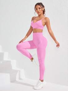 Sovereign Charm Damen minimalistisches Spaghetti-Träger Trägershirt und Hosen nahtloses lässiges Sportset Yoga Set Fitnessstudio Set Trainingsset für Frauen