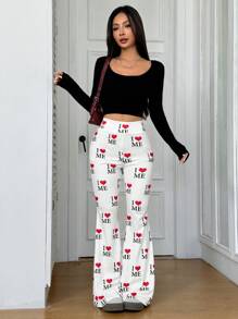 SHEIN EZwear 女士复古性感绿色斑马条纹直筒低腰裤 - 綠色 - 查看 4