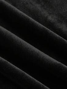 SHEIN MOD 大码天鹅绒羊腿袖连衣裙，中式领，蝴蝶结，秋冬 - 黑色 - 查看 4