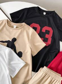 6pcs Tween Boys' Casual Sporty Graphic Round Neck Short Sleeve T-Shirts & Long Pants Set, Suitable For Summer Leisure, Sport, Outdoor, School, Vacation - Multicolor - View 3