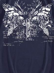 ROMWE MEN Goth Men's Round Neck Short Sleeve Printed Casual T-Shirt