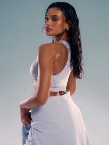 Musera Sport Racer Back Sports Bra, Padel, Tennis, Pickleball Gym Fitness - Light Grey - View 2