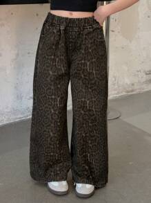 DAZY Tween Girl' Leopard Print Denim Pants Jeans,Back To School Clothes Fall,Winter - Brown - View 4