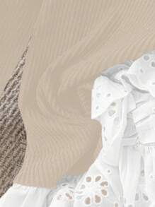 Chiquease Áo thun tay loe xếp nếp ren tương phản phong cách Pháp dành cho nữ Áo len bó sát - Màu be - Xem 6