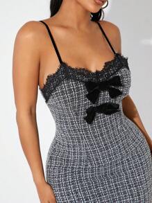 SHEIN SXY Autumn/Winter Textured Bow Decor Lady's Dress - Black - View 6