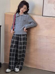 DAZY Tween Girl' Solid Color Patchwork Casual Pants, Daily Wear - Black and White - View 3