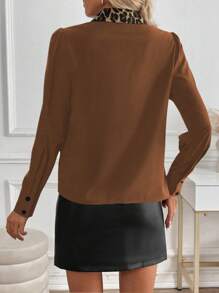 SHEIN Clasi Damen Leoparden-Muster Kragen Langarm Splice Mode Bluse - Verschiedenfarbig - Übersicht 2