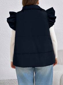 SHEIN LUNE 大码女式纯色盖袖单排扣休闲冬装棉衣