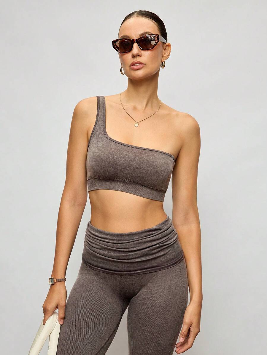 Activina 1 件女士棕色无缝绒面运动胸罩，休闲简约时尚，适合日常穿着、普拉提和瑜伽 - 巧克力棕 - 查看 1