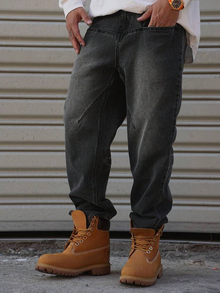 Solid Men's Casual Denim Jeans, Minimalist & Fashionable For Daily Wear, Autumn