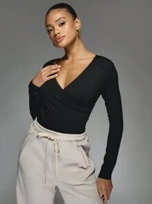 MISSGUIDED Wrap Long Sleeves Sports Bodysuit - Black - View 6