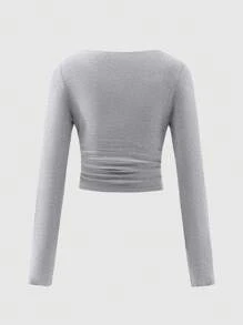 Teen Girl Elegant Light Gray High Elastic Comfortable Off-Shoulder Outfit Set, Suitable For Spring & Autumn