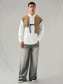 Mainfolk Camisa Social Masculina de Manga Longa Suelta e Casual com Apliques para Uso Diário - Multicolorido - Visão 5
