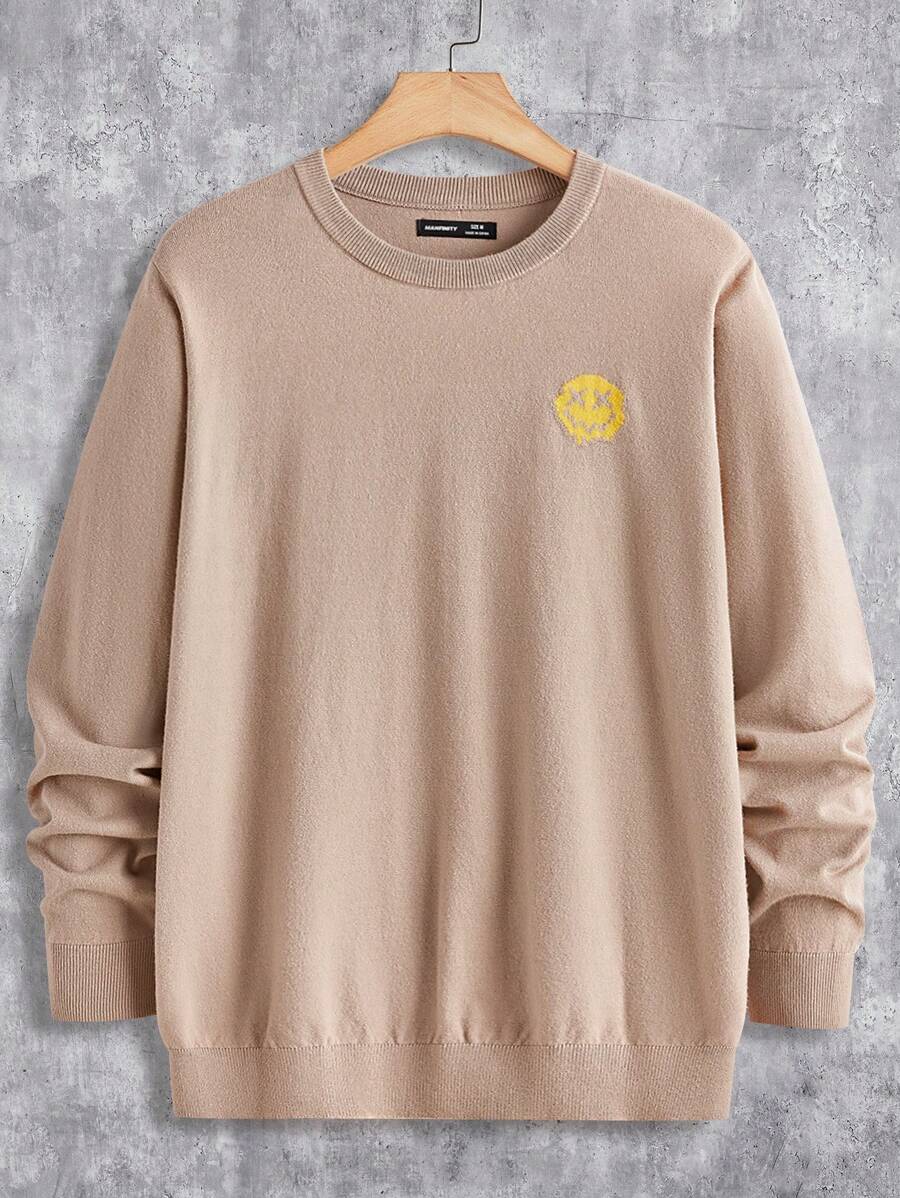 Manfinity Homme Men's Graphic Detail Round Neck Long Sleeve Casual Top, Daily Wear, For Fall Winter - Khaki - View 1