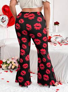 Flirla Plaid Casual Flare Pants, Minimalist & Fashionable For Everyday Wear,Valentine Fall Cloth For Women