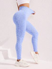 Sovereign Charm Quần legging liền mạch họa tiết da báo tối giản cạp cao cho nữ, quần bó tập yoga co giãn - Màu xanh lam - Xem 5