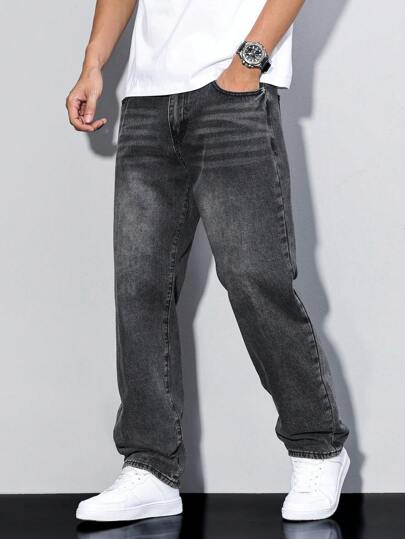 Manfinity Homme Men's Casual Denim Jeans, Minimalist And Fashionable For Everyday Wear