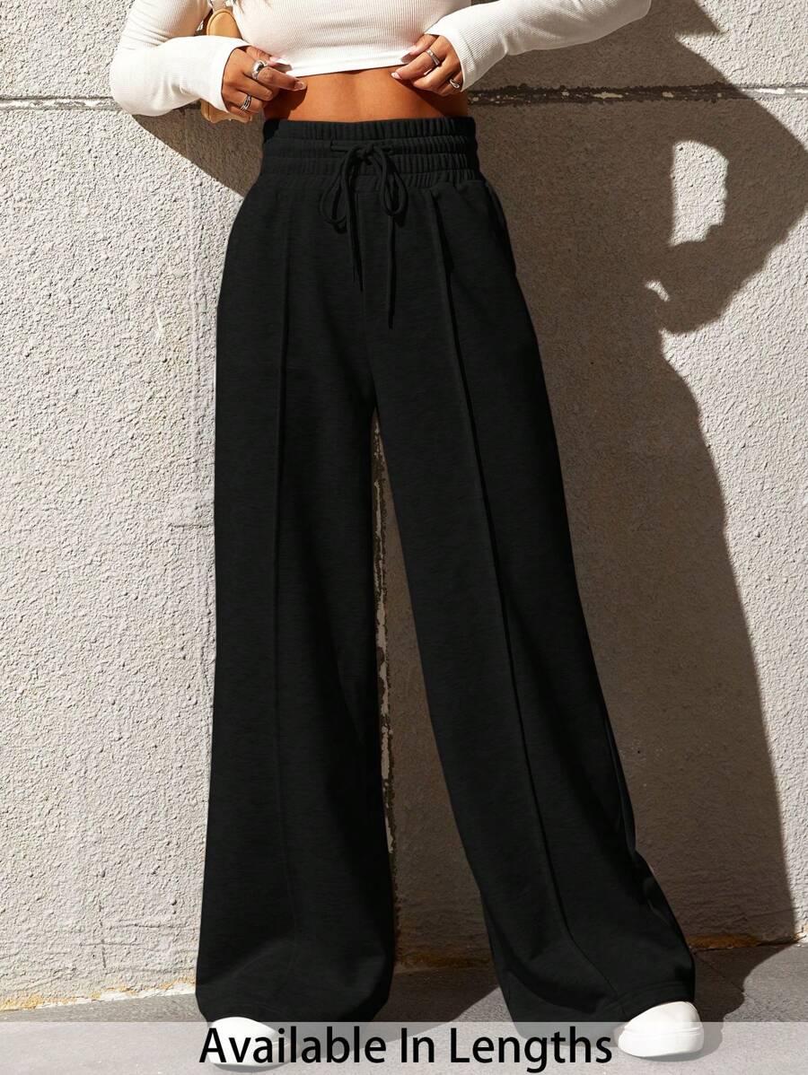 SHEIN Tall CURVE 大码女式休闲宽松直筒裤 - 黑色 - 查看 1