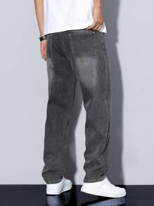 Manfinity Homme Quần Jeans Ống Thẳng Túi Đơn Màu Cho Nam - Xám - Xem 2