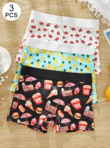 3 pièces/set Culottes de taille moyenne imprimées exotiques et amusantes pour adolescentes