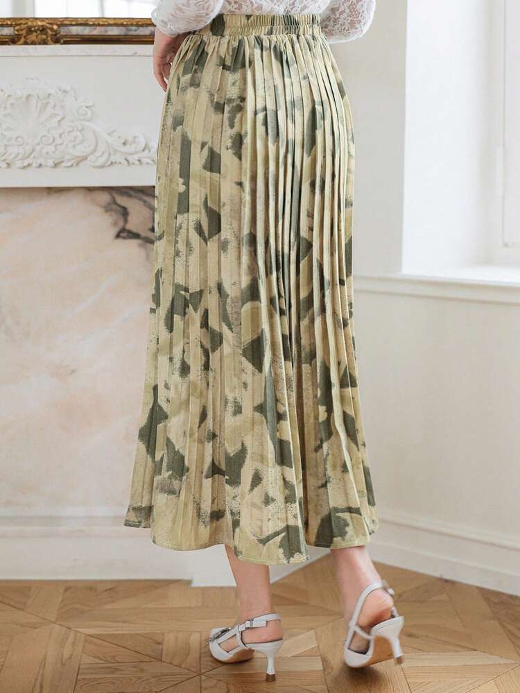 Elegant Floral Print Sundress, Pleated Skirt For Women