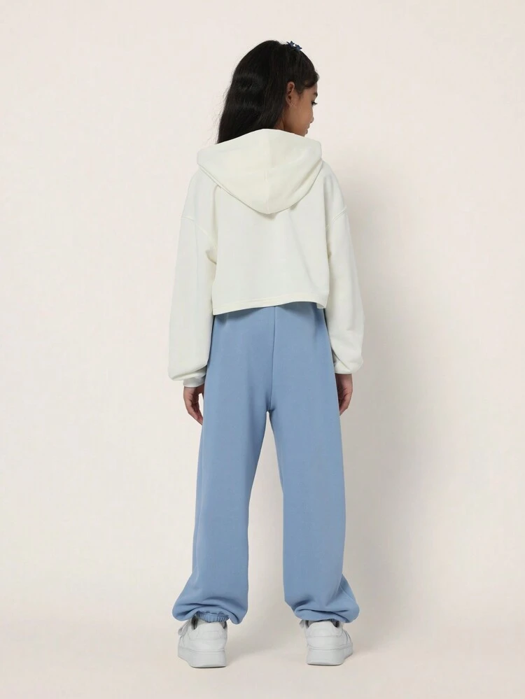 Tween Girls Crop Fit Overhead Hoodie And Contrast Colour 90's Jogger 2 Piece Set