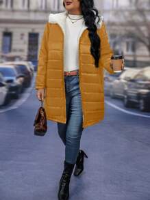 EMERY ROSE Plus Size Front Zipper Casual Long Sleeve Hooded Winter Clothes Jacket Fall Cloth For Women - Yellow - View 7