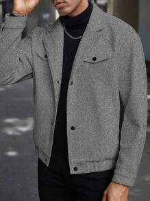 Manfinity Homme Men's Front Button Closure Long Sleeve Pocket Minimalist Jacket, Casual Daily Wear - Grey - View 4