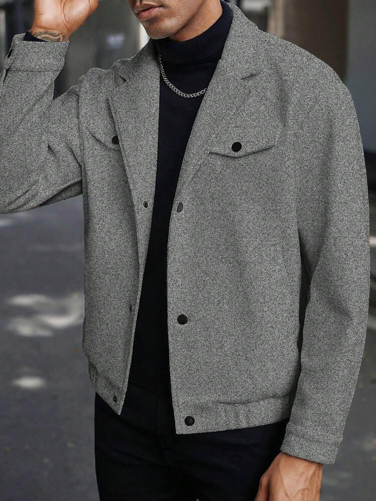 Manfinity Homme معطف بأزرار أمامية وجيب طويل الأكم...