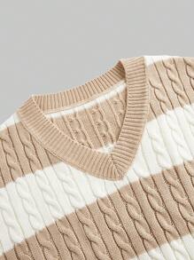 Jouncy Women Casual Color Block Cable Knit Drop Shoulder Loose Pullover Sweater For Autumn/Winter Knit Pullover Fall - Multicolor - View 9